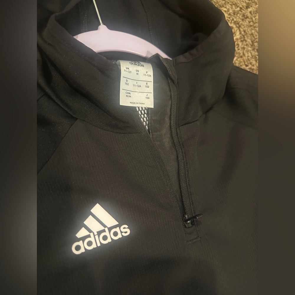 Adidas Youth Climawarm 1/4 Zip Pullover Hooded Jacket Size Small Blac